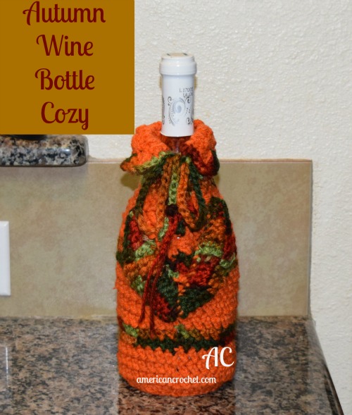 Autumn WIne Bottle Cozy | Free Crochet Pattern | American Crochet @americancrochet.com #freecrochetpattern