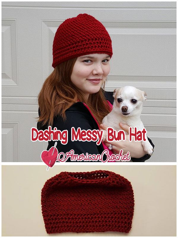 Dashing Messy Bun Hat | Crochet Pattern | American Crochet @americancrochet.com #crochetpattern