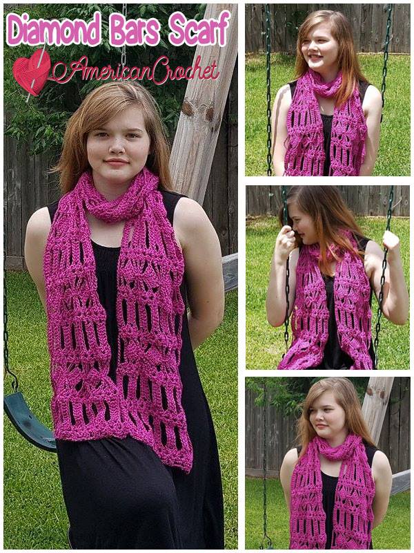 Diamond Bars Scarf | Free Crochet Pattern | American Crochet @americancrochet.com #freecrochetpattern