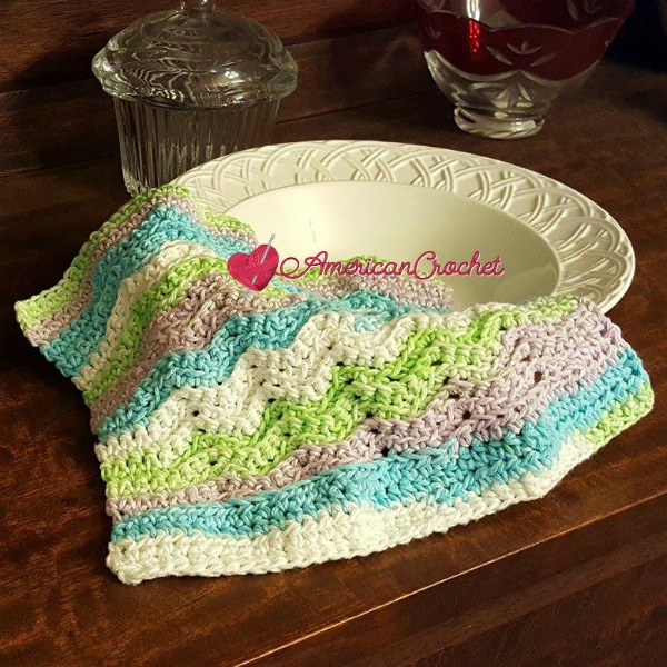 Sugar Rainbow Wave Dishcloth | Free Crochet Pattern | American Crochet @americancrochet.com #SugarRainbowWaveDishcloth