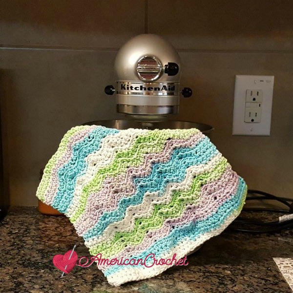 Sugar Rainbow Wave Dishcloth | Free Crochet Pattern | American Crochet @americancrochet.com #SugarRainbowWaveDishcloth