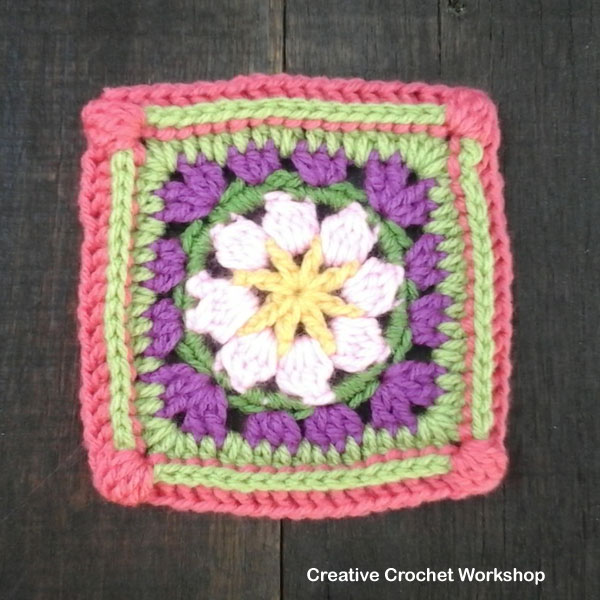 Wildflower Granny Square - Free Crochet Pattern | Creative Crochet Workshop @creativecrochetworkshop | American Crochet @americancrochet #grannysquare #freecrochetpattern #groovygrannysquarecal
