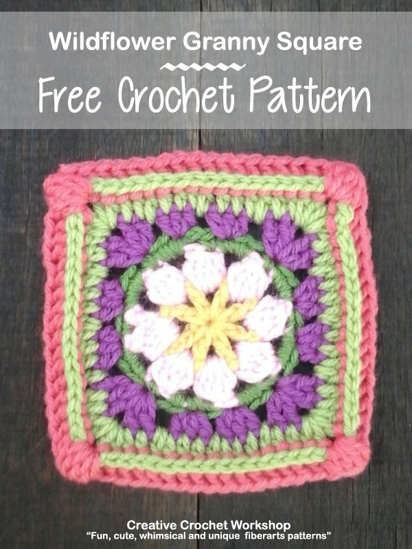 Wildflower Granny Square - Free Crochet Pattern | Creative Crochet Workshop @creativecrochetworkshop |American Crochet @americancrochet #grannysquare #freecrochetpattern #groovygrannysquarecal