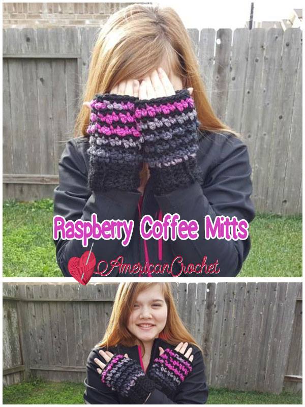 Raspberry Coffee Mitts | Free Crochet Pattern | American Crochet @americancrochet.com #freecrochetpattern