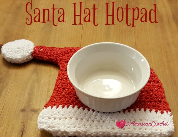 Santa Hat Hotpad | Free Crochet Pattern | American Crochet @americancrochet.com #freecrochetpattern