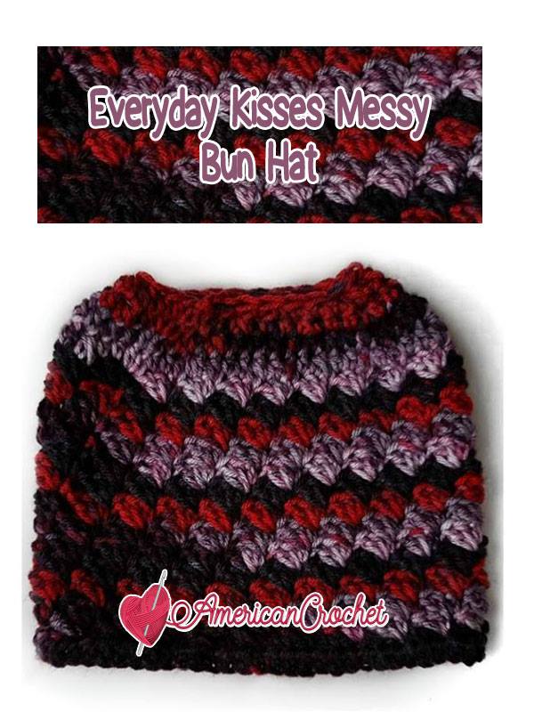 Everyday Kisses Messy Bun Hat | Free Crochet Pattern | American Crochet @americancrochet.com #freecrochetpattern