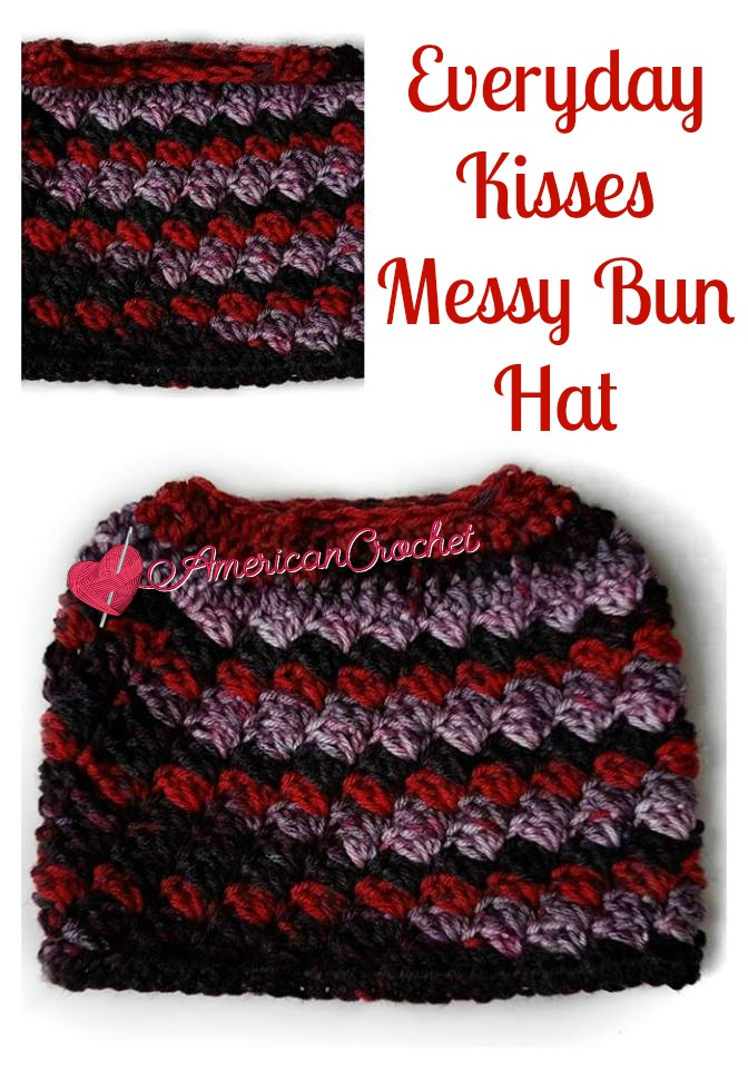 Everyday Kisses Messy Bun Hat | American Crochet @americancrochet.com