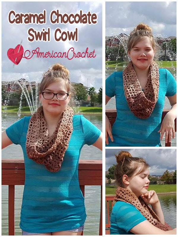 Caramel Chocolate Swirl Cowl | Free Crochet Pattern | American Crochet @americancrochet.com #freecrochetpattern
