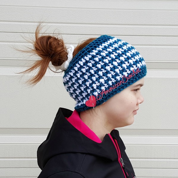 This & That Messy Bun Hat | Free Crochet Pattern | American Crochet @americancrochet.com #freecrochetpattern