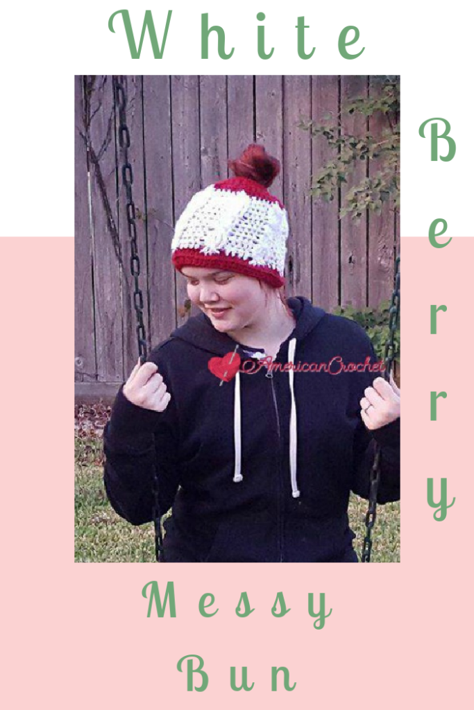 White Berry Cable Messy Bun Hat | Free Crochet Pattern | American Crochet @americancrochet.com #crochetpattern