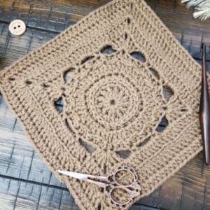 Fairchild Square crochet pattern – a 9-inch textured crochet afghan block featuring single, half double, and double crochet stitches, back loop only, front loop only, and 3rd loop stitches. Part of the Riverwood Square CAL 2025, this modern square is perfect for blankets, pillows, or standalone projects.
