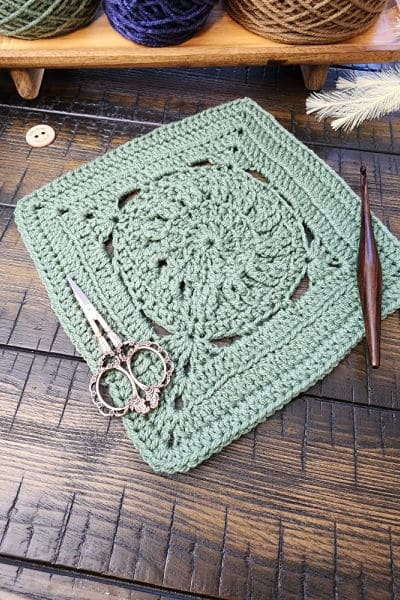 Stansberry Square crochet pattern – a 9-inch textured crochet afghan block featuring single, half double, double, and treble crochet stitches, back loop only, front loop only, front and back post stitches. Part of the Riverwood Square CAL 2025, this modern square is perfect for blankets, pillows, or standalone projects.