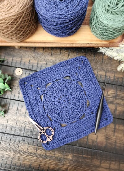 Fallbrook Square crochet pattern – a 9-inch textured crochet square featuring single, half double, double, and treble crochet with back loop only stitches. Part of the Riverwood Square CAL 2025 by American Crochet.